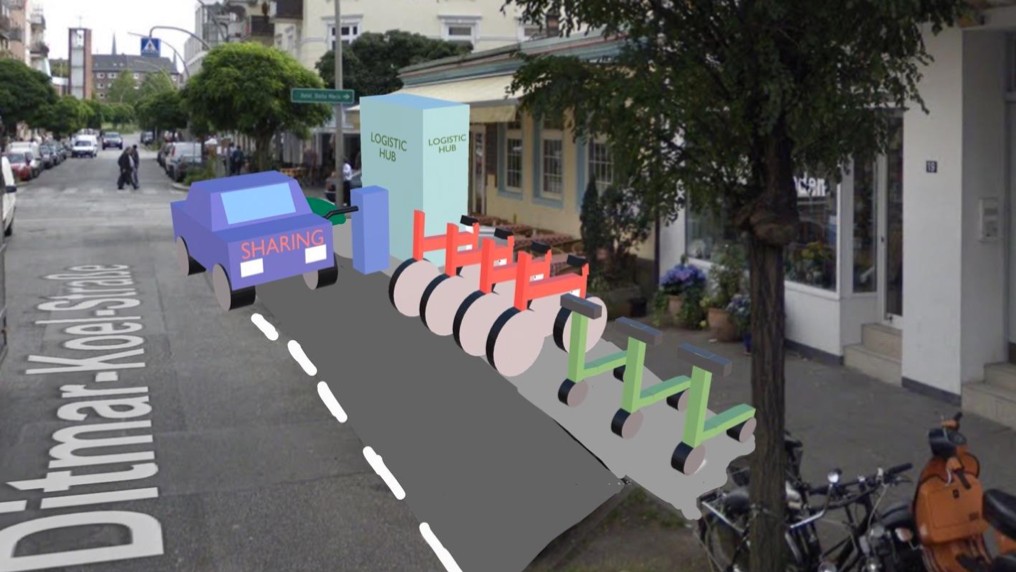 Mittels Visualisierung wie in dieser Skizze zu sehen, sollten die Bürger:innen mittels Augmented Reality animiert werden. Grafik: neuemobility.com Mittels Visualisierung wie in dieser Skizze zu sehen, sollten die Bürger:innen mittels Augmented Reality animiert werden. Grafik: neuemobility.com