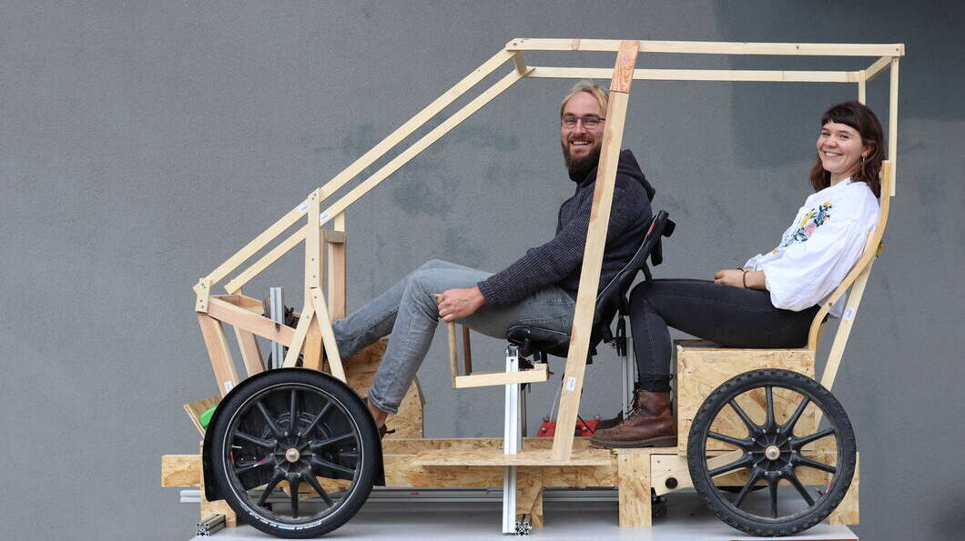 Wenn es fertig ist, wird es eine Mischung zwischen Fahrrad und Auto sein. Foto: Fair.be Wenn es fertig ist, wird es eine Mischung zwischen Fahrrad und Auto sein. Foto: Fair.be