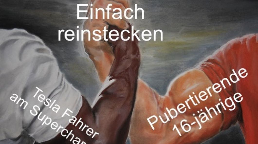 Das Pubertierende im Tesla-Fahrer. Meme-Humor geht auch mal unter die Gürtellinie Das Pubertierende im Tesla-Fahrer. Meme-Humor geht auch mal unter die Gürtellinie